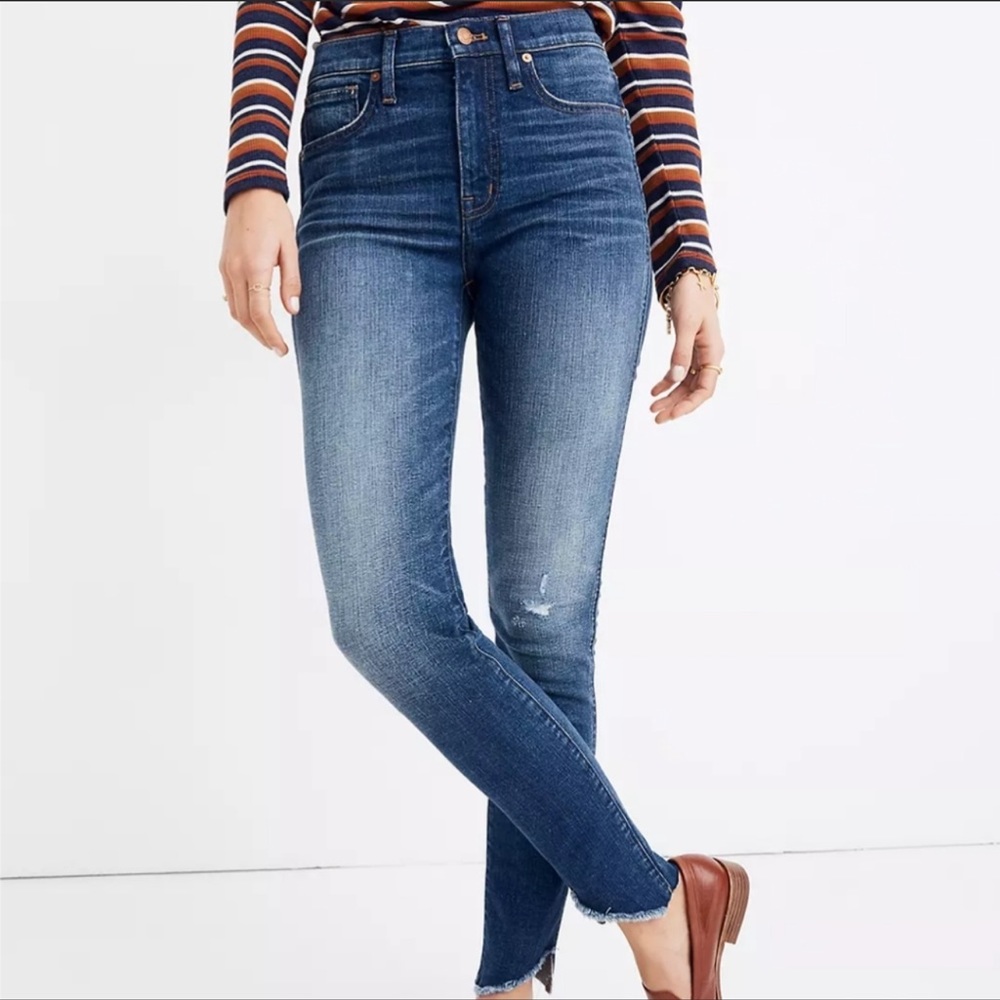 Madewell 10" High Rise Skinny Jeans Cutout Tulip Hem Size 27